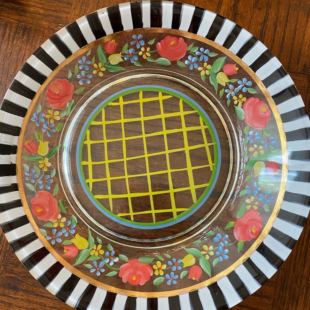 2 MacKenzie-Childs 9” Glass Salad Plates Vintage-Retired